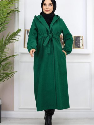 Zümrüt Önden Bağlamalı Kaşe Kaban