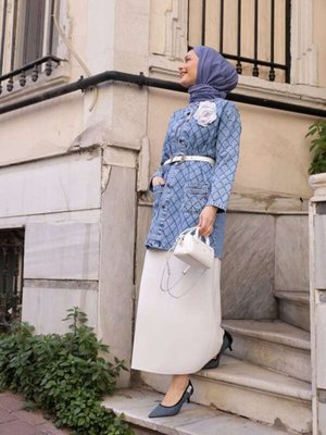 Taşlı Kot Ceket Mavi