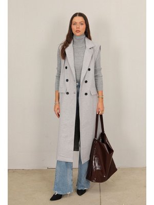 Gri Kaşe Uzun Yelek