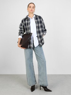 Lacivert Ekoseli Ekose Detaylı Ceket