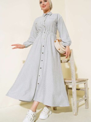 Füme Boydan Metal Düğmeli Çizgili Spor Elbise Füme Boydan Metal Düğmeli Çizgili Spor Elbise