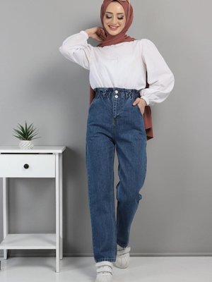 Açık Kot Beli Lastikli Pantolon Açık Kot Beli Lastikli Pantolon