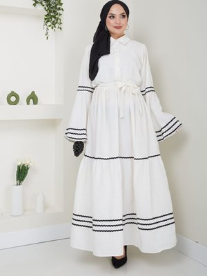 Ekru Regular Kalıp Keten Elbise Ekru Regular Kalıp Keten Elbise