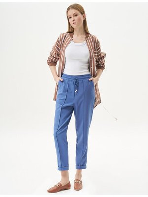 Beli Lastikli Bağcıklı Pantolon İndigo