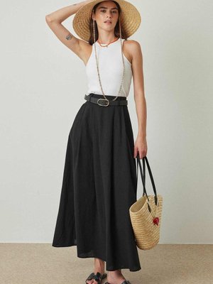 Pileli Keten Siyah Etek Pileli Keten Siyah Etek