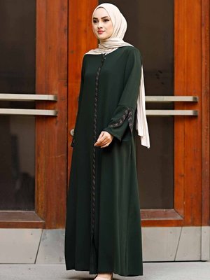 Kopya Büyük Beden Taş Şeritli Koldan Detaylı Lazer Taşlı Krep Kumaş Ferace