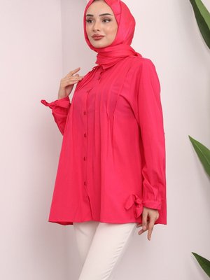 Fuşya Kol Bağlamalı Ön Gipeli Gömlek