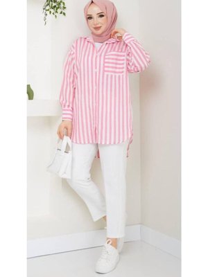 Fuşya Çizgili Tunik