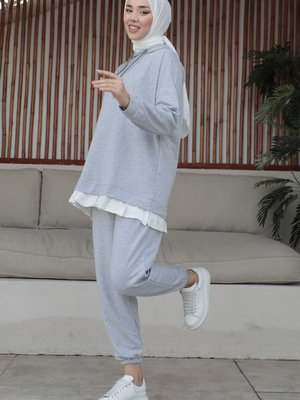 Yanları Fermuarlı Kapüşonlu Melanj İkili Takım Yanları Fermuarlı Kapüşonlu Melanj İkili Takım