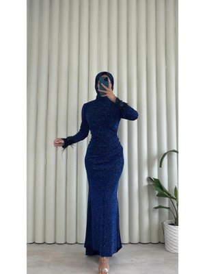 Işıltılı Tüy Detaylı Parıltılı Tesettur Abıye