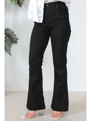 Siyah Büyük Beden İspanyol Paça Jeans Pantolon Siyah Büyük Beden İspanyol Paça Jeans Pantolon