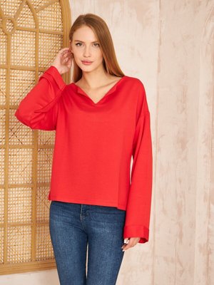 Kırmızı Ekstra Uzun Duble Kol / Yakası Yırtmaçlı Salaş Bluz Sweatshirt Kırmızı Ekstra Uzun Duble Kol / Yakası Yırtmaçlı Salaş Bluz Sweatshirt