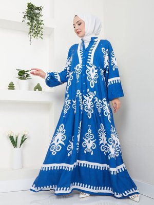 Mavi Etnik Desenli Elbise Mavi Etnik Desenli Elbise