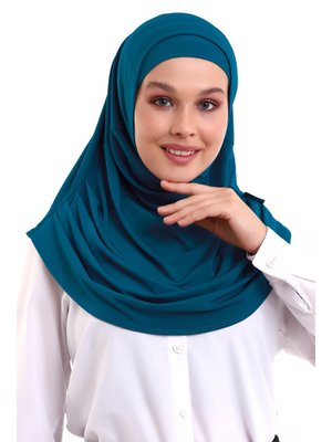 Yetişkin Boneli Hazır Pratik Eşarp Petrol