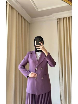 Takım Ceket Etek Piliseli Gizli Cep Ayrıntılı Vishne Lila
