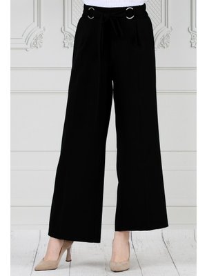 Siyah Halka Detay Bol Paça Pantolon