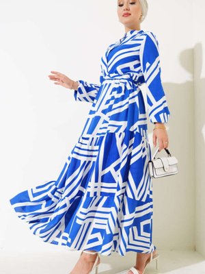 Mavi Çizgi Desen Viskon Elbise Mavi Çizgi Desen Viskon Elbise