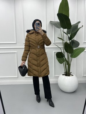 Şapkası Tüylü Şişme Mont Kahve Şapkası Tüylü Şişme Mont Kahve