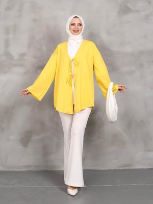 Hardal Önü Bağlamalı Kimono Tunik