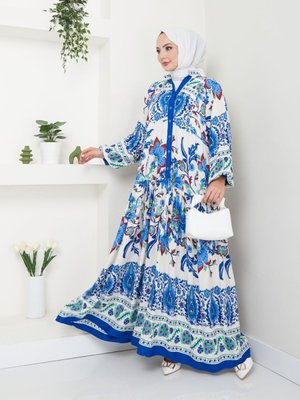 Mavi Renkli Etnik Desenli Elbise Mavi Renkli Etnik Desenli Elbise