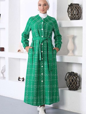 Yeşil Düğmeli Kaşe Kaban Yeşil Düğmeli Kaşe Kaban