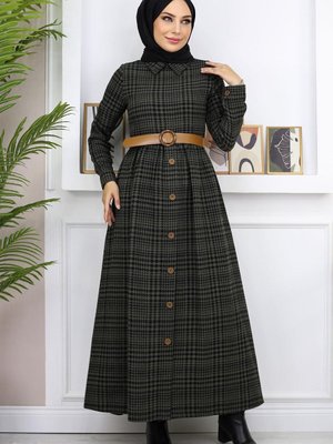 Haki Düğme Detaylı Elbise Haki Düğme Detaylı Elbise