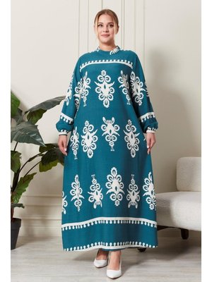 Mint Yeşili Büyük Beden Hakim Yaka Elbise Mint Yeşili Büyük Beden Hakim Yaka Elbise