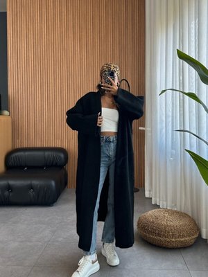 Maxi Boy Uzun Polarlı Kalın Triko Hırka