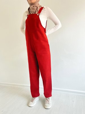 Ön Kanguru Cepli Rahat Kesim Kırmızı Tulum