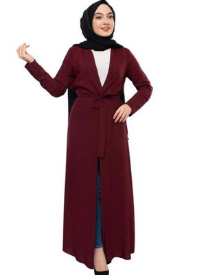 Kuşaklı Mevsimlik Abaya Vişne