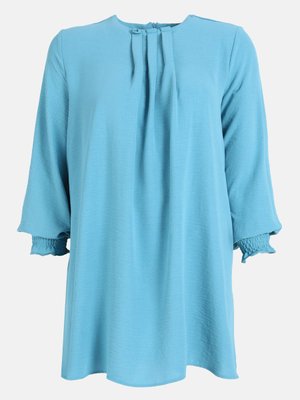 Turkuaz Büyük Beden Yakası İnci Detaylı Tunik