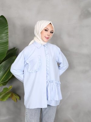 Bebe Mavi Cep Ve Ön Fırfırlı Tunik