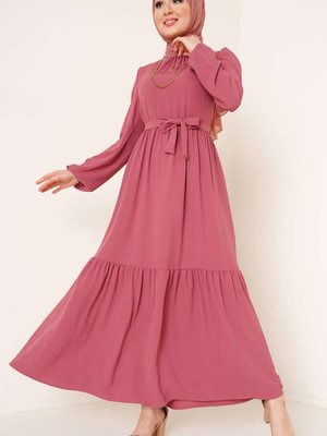 Gül Kurusu Yakası Büzgü Detaylı Ayrobin Elbise Gül Kurusu Yakası Büzgü Detaylı Ayrobin Elbise