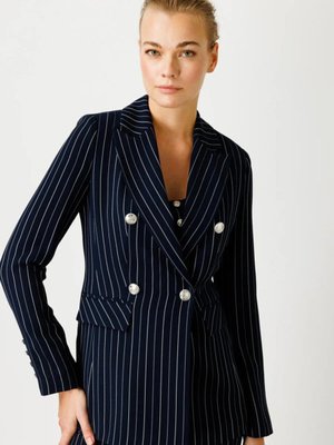 Lacivert Uzun Kollu Çizgili Ceket