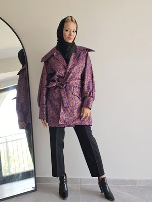 Giyim Özel Tasarım Mor Çiçek Desenli Ceket