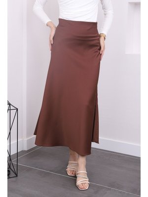 Kahverengi Saten Uzun Balık Etek