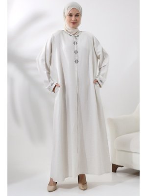 Krem Hac Ve Umre Kıyafeti İşlemeli Keten Krem Hac Ve Umre Kıyafeti İşlemeli Keten