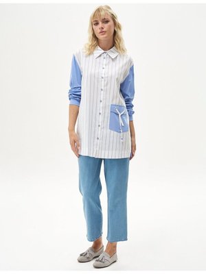 Kolları Büzgü Detaylı Tunik Havacı Mavi