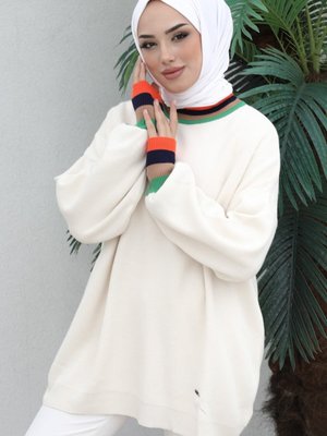 Krem Modest Balıkçı Yaka Balon Kol Triko Tunik Krem Modest Balıkçı Yaka Balon Kol Triko Tunik