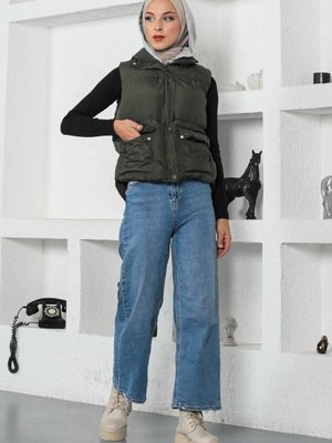 Haki Kapüşonlu Şişme Yelek