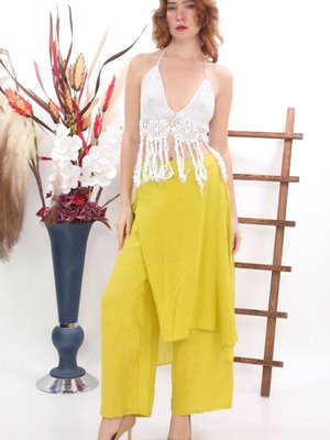 Sarı İtalyan Ham Keten Etek Pantolon