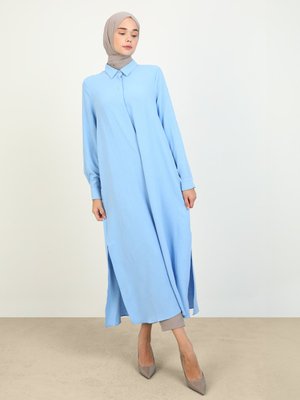 Mavi Aerobin Boydan Düğmeli Uzun Tunik