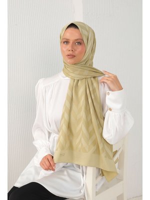 Yağ Yeşili Zikzak Desenli Şal