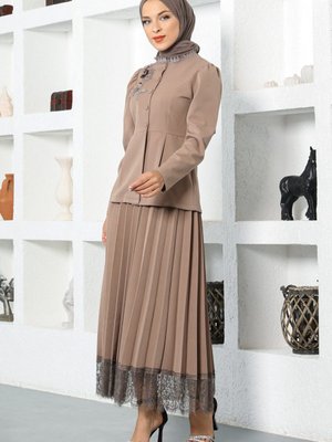 Vizon Dantel Detaylı Etekli Takım Vizon Dantel Detaylı Etekli Takım