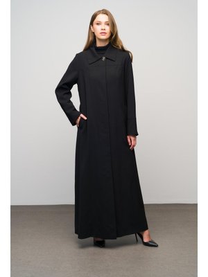 Siyah Gömlek Yaka Robadan Kuplu Büyük Beden Astarlı Pardesü