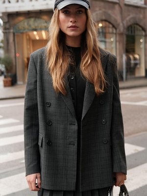 Oversize Kruvaze Blazer Ceket Ekose Oversize Kruvaze Blazer Ceket Ekose