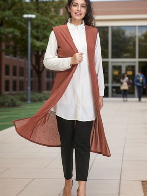 Sade Uzun Yazlık Baharlık Nefes Alır Dökümlü Yelek,büyük Beden Anne Yelek