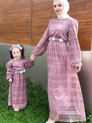 Gül Kurusu Dantelli Anne Elbise