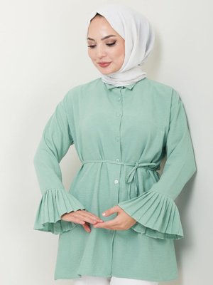 Yeşil Kolu Piliseli Gömlek Yaka Tunik Yeşil Kolu Piliseli Gömlek Yaka Tunik