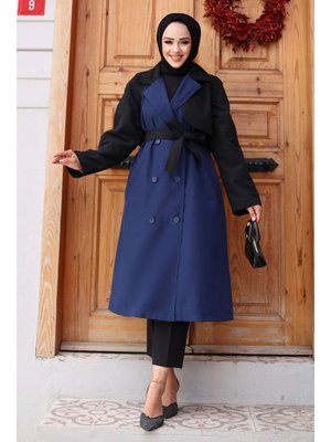 İndigo Kolu Garnili Trençkot İndigo Kolu Garnili Trençkot